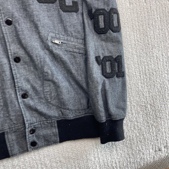 Rocawear Jacket Dark Denim Varsity Bomber Embroidered Sports Y2K Retro Men M - Picture 5 of 15